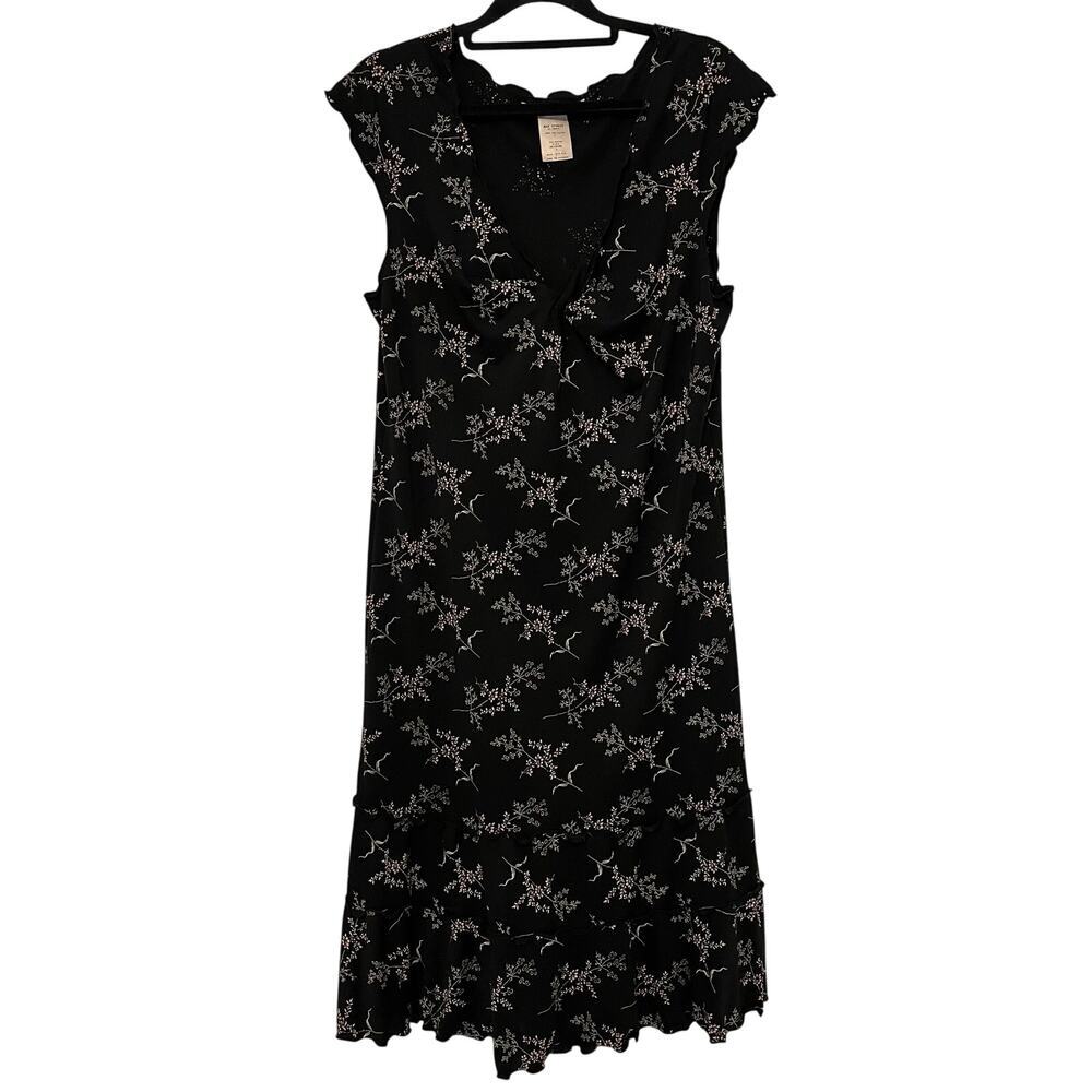 Vintage 90s Max Studio Twist Babydoll Midi Dress Black Floral Large Rachel Green